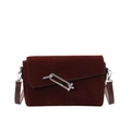 Borsa a tracolla in pelle scamosciata rosso scuro con chiusura a clip in metallo argento - Rosso