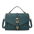 Dark emerald green PU leather handbag with gold metal buckle and crossbody strap - Blue