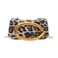 Elegante pochette leopardata bianca e nera con manico ad anello dorato e catenella - Nero