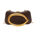 Pochette de soirée en cuir marron foncé avec grand mors doré et bandoulière chaîne - Marron