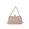 Elegant champagne gold lace clutch with pearl clasp and slender gold chain strap - Light Pink