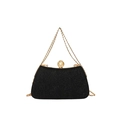 Elegant black glitter evening clutch bag with gold metal frame and pearl clasp detail - Black