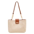 Borsa tote in paglia intrecciata a mano con finiture in pelle marrone e fibbia - Marrone
