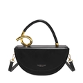 Sac à main demi-lune chic en cuir noir avec poignée nœud doré et bandoulière amovible - Noir