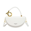 Sac demi-lune en cuir blanc avec poignée anneau dorée et bandoulière amovible - Blanc