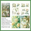 Adesivi per fiori in PET Elegant Green Lady con rose bianche e doratura impermeabile - Signora Verde Elegante