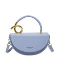 Sac selle rétro en cuir bleu clair avec poignée ronde et détails en métal doré - Bleu