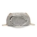 Chic grey fabric box bag with oversized silver C-handle and gold snake chain strap - Silver