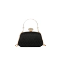 Sparkling black evening clutch bag with gold round handle and rhinestone buckle - Black