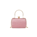 Pink sequin evening clutch bag with gold handle and chain strap for women - Pink