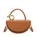 Sac à main demi-lune en cuir marron avec anneau doré et bandoulière amovible réglable - Marron