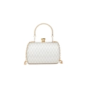 Silver evening clutch bag with diamond texture, gold handle, and metal chain strap - Silver