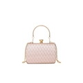Pink sequin hardshell evening bag with golden round metal handle and chain strap - Light Pink