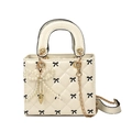 Sac à main beige en cuir verni avec matelassage et nœuds noirs élégants - Blanc (Avec Pendentif)