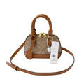 Borsa a mano vintage a conchiglia con stampa KMKA e tracolla regolabile marrone - Cachi e Marrone (Piccolo)