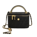 Sac boîte noir à relief crocodile avec poignée fleurie dorée et bandoulière - Grand / Noir