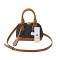 Borsa Boston vintage in tela monogram con finiture in pelle marrone e tracolla - Caffè e Marrone (Piccolo)