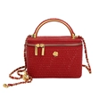 Mini sac boîte rouge avec poignée dorée et logo camélia en cuir texturé chic - Grand / Rouge