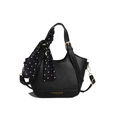 Borsa a secchiello in pelle nera con dettagli dorati e foulard a pois chic - Nero