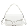 White checkered crossbody saddle bag with woven handle and C logo hardware - White