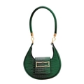 Borsa a mezzaluna retrò verde scuro con motivo a coccodrillo e fibbia in metallo oro - Verde