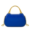 Vibrant blue textured leather box bag with golden bamboo handle and chain strap - Blue