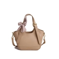 Sac seau en cuir grainé kaki avec foulard à pois roses et bandoulière réglable - Kaki