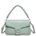 Mint green crossbody bag with checkered texture and silver metal C-shaped buckle - Green