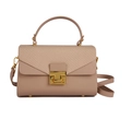 Elegante borsa beige con chiusura dorata e tracolla rimovibile in pelle liscia - Cachi scuro