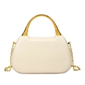 Minimalist creamy white box bag with gold bamboo handle and metallic chain strap - White
