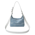 Blaue Denim-Hobo-Tasche mit weißem Kunstlederriemen und dekorativem Schleifendetail - Hellblau / Off-white