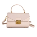 Pink patchwork crossbody box bag with textured top handle and gold hardware - White