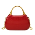 Red box bag with metallic arch handle and golden chain strap in patent leather - Red