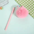 Pink unicorn ballpoint pen with a fluffy faux fur pompom and a rainbow charm - Pink
