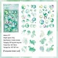 Pine Green PET stickers set featuring watercolor bubbles and dots for scrapbooking - Turquoise Green Wave