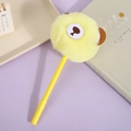 Cute yellow plush bear pom-pom pen with soft faux fur and embroidered ears for writing - Yellow