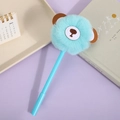 Light blue fluffy bear pom pom gel pen with comfortable grip for cute stationery - Blue