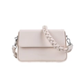 Elegante borsa a scatola in pelle bianco crema con manico intrecciato e scritte - Beige