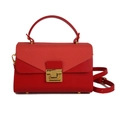 Red box bag in mixed smooth leather and woven texture with golden buckle and strap - Red