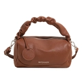 Brown leather Boston bag with ruched cloud handle and adjustable crossbody strap - Brown