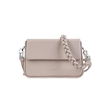 Borsa a tracolla beige con manico intrecciato distintivo e finiture in metallo argento - Cachi