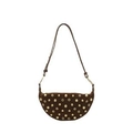 Dark brown crescent shoulder bag in suede with vintage golden rivets and metal eyelets - Dark Brown