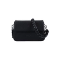 Borsa a tracolla nera trama litchi con spessa tracolla in tessuto e dettagli in metallo argento - Nero