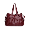 Burgundy PU leather tote bag with pleated texture and adjustable shoulder strap - Red
