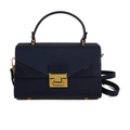 Borsa a tracolla blu navy con patta testurizzata e dettagli metallici dorati - Blu navy