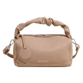 Chic beige Boston bag with ruched handle and litchi grain texture for women - Khaki