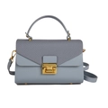 Borsa box patchwork azzurro e grigio con chiusura dorata e manico superiore - Blu