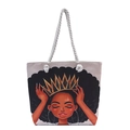 Canvas tote bag with black girl print and thick white cotton rope handles - Pattern Nine