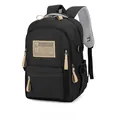 Detailed 45-degree angle of black travel backpack with breathable mesh shoulder straps - Black