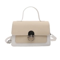 Two-tone mini crossbody bag in white faux leather and beige woven fabric texture - White
